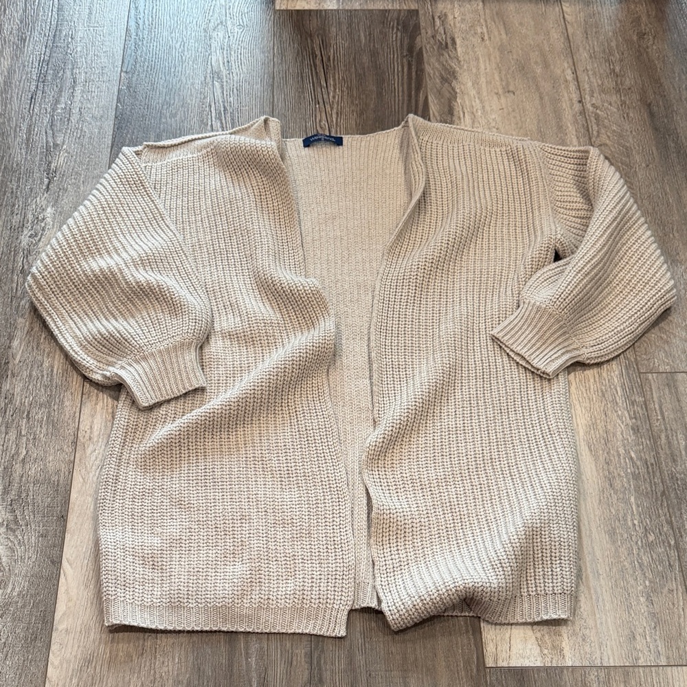 Light Beige Open-Front Women's Knit Cardigan
